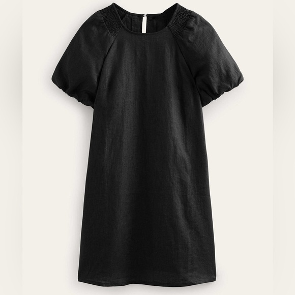 NWT Boden linen Black Puff Sleeve detail mini Dress smocked size 6 TALL - Picture 3 of 8